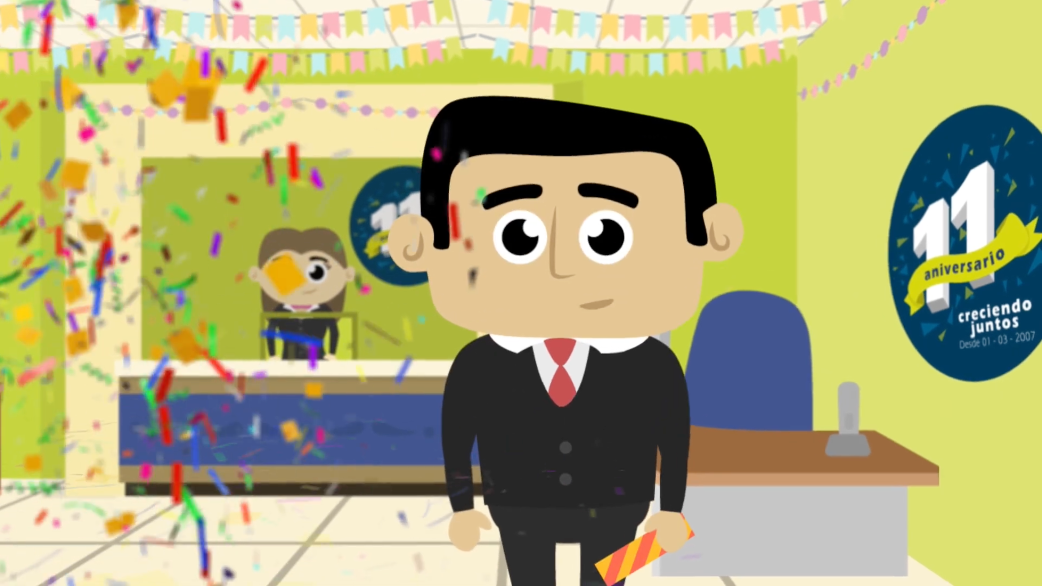 Animated 2D anniversary video celebrating 11 years of Financiera Tamazula and inviting viewers to the celebration.